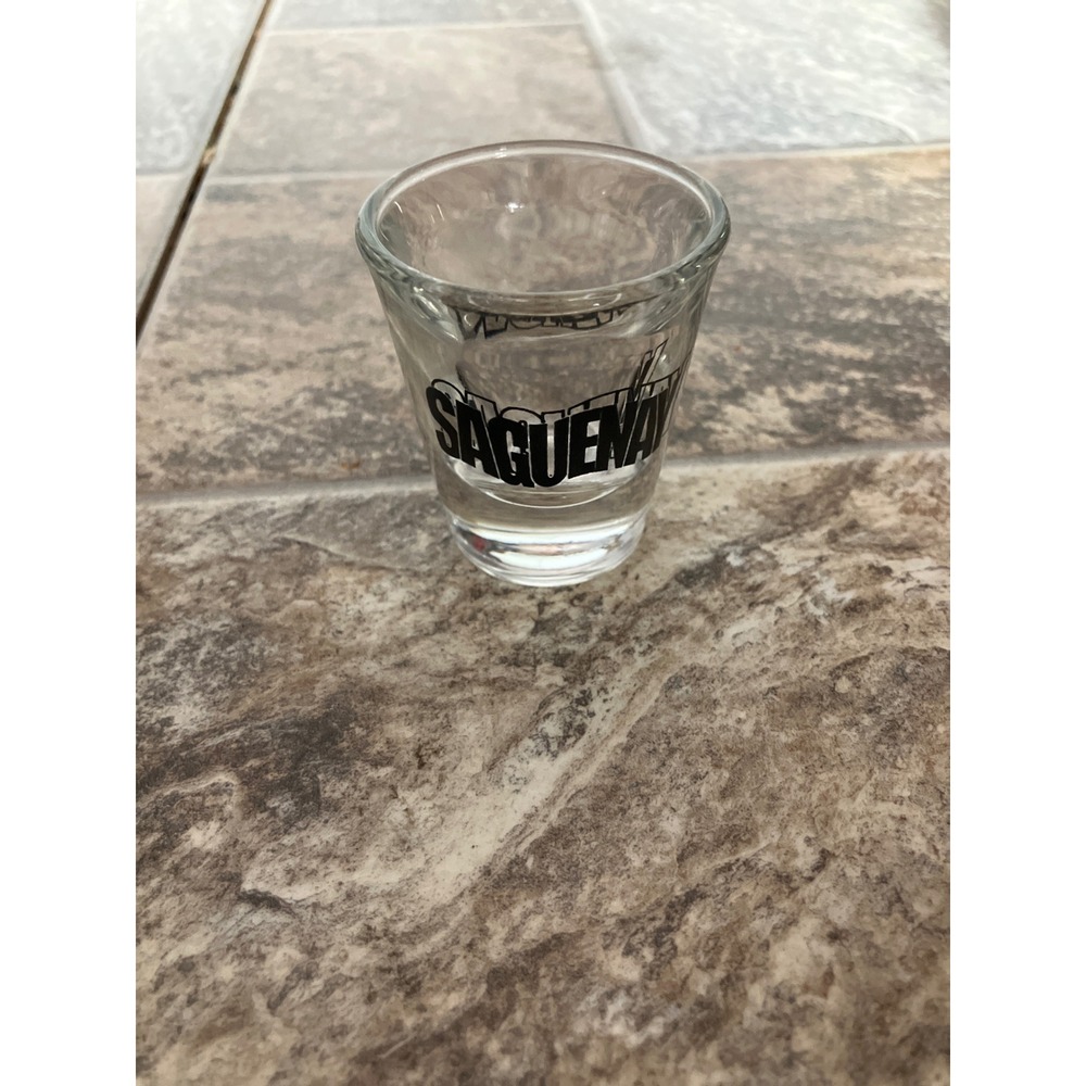 Saguenay Souvenir Shot Glass Clear Barware Travel Memento Black Graphic Print